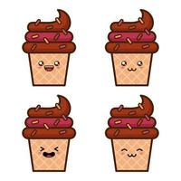 Cute cartoon ice cream collection with various facial expressions on white background vector