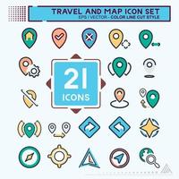 Icon Set Travel and Map - Color Line Cut Style vector