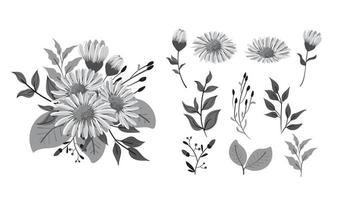daisy flower set black and white