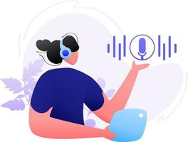 Voice Authentication flat illustration concept Identity Biometric Verification, dark blue, light blue, red color, minimal style, perfect for landing pages, templates, UI, web, mobile app, posters vector