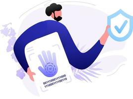 Palm Recognition Identity Biometric Verification, dark blue, light blue, red color, minimal style, perfect for landing pages, templates, UI, web, mobile app, posters, banners, flyers, development vector