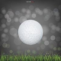 White golf ball in green grass field and light blurred bokeh background. Vector. vector