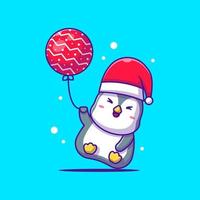 linda ilustración de pingüino feliz volar con bola de Navidad. Feliz Navidad vector