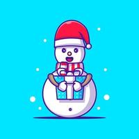 linda ilustración de muñeco de nieve con regalo de Navidad. Feliz Navidad vector