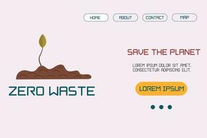Template, a landing page layout with an illustration of the concept of sustainable development or environmental protection with a sprout from the ground. Vector illustration in flat style.