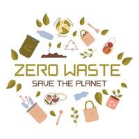 Zero West concept, the inscription save the planet. Vector logo design template and zero waste icon, recycling and recycling of garbage.