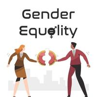 The concept of gender equality in the workplace or in business, equal rights for both sexes. Colorful vector illustration in flat cartoon style.