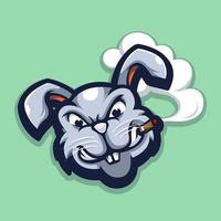 Angry rabbit while smoking cartoon mascot logo design illustration vector