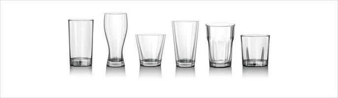 Conjunto de ilustración de botellas y vasos vacíos de vidrio transparente vector