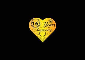 16 years anniversary celebration with love logo and icon design vector