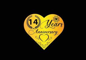 Celebración de aniversario de 14 años con diseño de logotipo e icono de amor vector