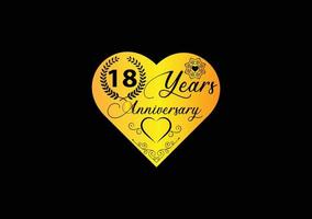 Celebración de aniversario de 18 años con diseño de logotipo e icono de amor vector