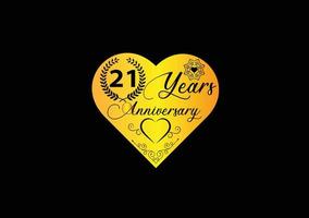 Celebración de aniversario de 21 años con diseño de logotipo e icono de amor vector