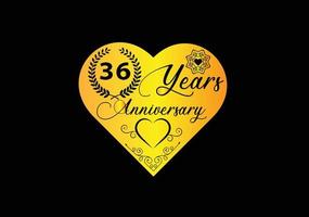 Celebración de aniversario de 36 años con diseño de logotipo e icono de amor vector