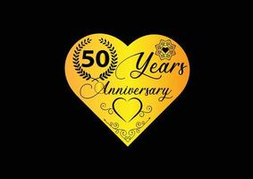 Celebración de aniversario de 50 años con diseño de logotipo e icono de amor vector