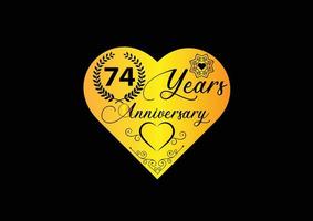 Celebración de aniversario de 74 años con diseño de logotipo e icono de amor vector