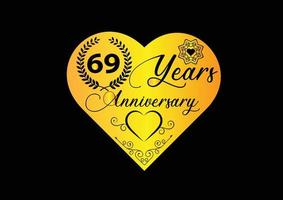 69 years anniversary celebration with love logo and icon design vector