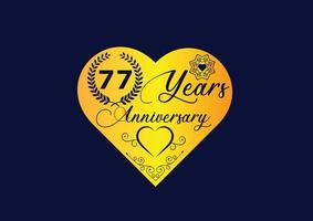 Celebración de aniversario de 77 años con diseño de logotipo e icono de amor vector