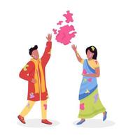 Couple celebrating Holi semi flat color vector characters