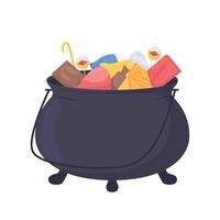 Cauldron with Halloween treats semi flat color vector item