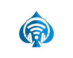 Blue spade with music headphone with wifi symbol vector