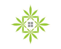 Cannabis leaf form to a window represent house vector