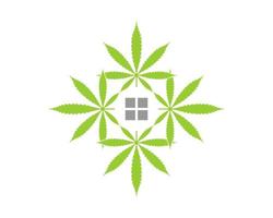 Cannabis leaf form to a window represent house vector