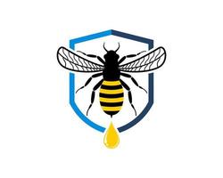 Escudo de protección con abeja y miel en el interior. vector