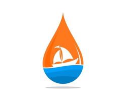 Sailing boat with sunset scene in the water drop vector