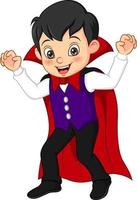 Cartoon boy wearing in Halloween Dracula costume vector