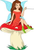 Cartoon little fairy sitting on the mushroom vector