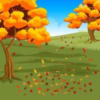 Autumn forest background with leaves falling vector