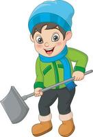 Cute little boy holding a shovel vector