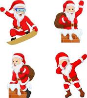 Set of cartoon funny santa claus with different actions vector