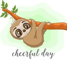 Cute baby sloth hanging on tree branch vector