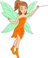 Cartoon little fairy flying with magic stick vector