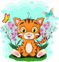 Cute kitten sitting in the grass vector