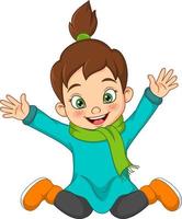 Cartoon happy little girl in warm sweater vector