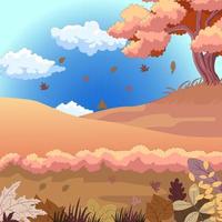 Autumn forest background with leaves falling vector