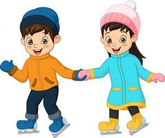 Cute little kids play ice skating together vector