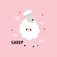 Sheep cartoon background Flat style design for web, graphics, card printing, vector illustration.