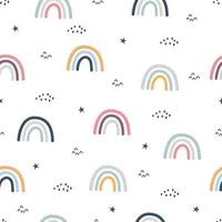 Lindo patrón sin costuras para niños Fondo de cielo para niños con arco iris y estrellas Diseño dibujado a mano de estilo escandinavo utilizado para tela de patrón, textil, papel tapiz. ilustración vectorial vector