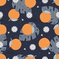 Orange fruit pattern vector seamless texture Hand drawn design in cartoon style, use for print, wallpaper, decoration, textile. Vector illustration