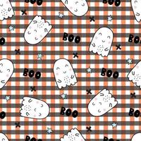Halloween seamless pattern. Cute ghost with square pattern hand drawn cartoon background in children's style Use for print, wallpaper, decoration, textile, fashion. Vector illustration.