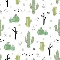 cactus jardín de patrones sin fisuras sobre un fondo blanco diseño dibujado a mano en estilo de dibujos animados. utilizado para la impresión, papel tapiz, decoración, textiles, ilustraciones vectoriales. vector