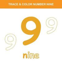 Trace and color number printable worksheet vector