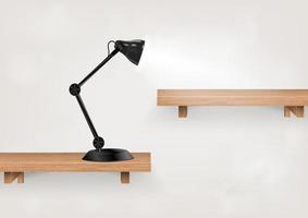estante de madera con lámpara de escritorio vector