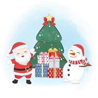 Cute Santa claus and snowman in Christmas season illustration vector