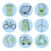 nine ecology icons vector