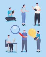 People working with icon set vector